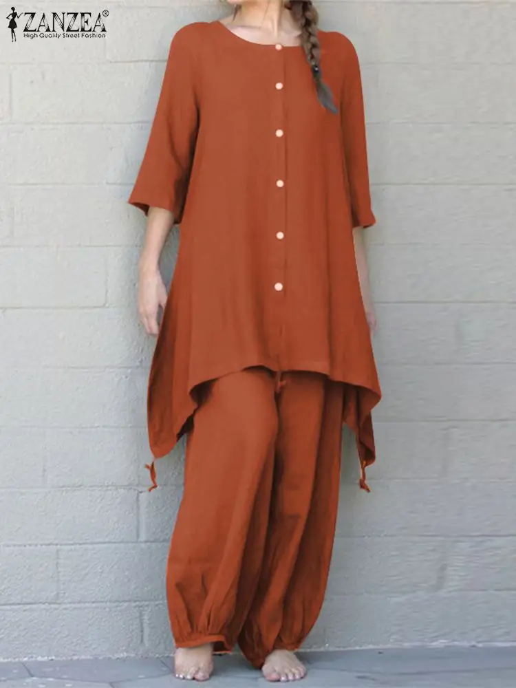 ZANZEA Top and Pant Solid 2pcs Outfits 2023 Fashion Women Elastic High Waist Long Trouser Pantsuits 3/4 Sleeve Blouse Pant Sets
ZANZEA Top and Pant Solid 2pcs Outfits 2023 Fashion Women Elastic High Waist Long Trouser Pantsuits 3/4 Sleeve Blouse Pant Sets