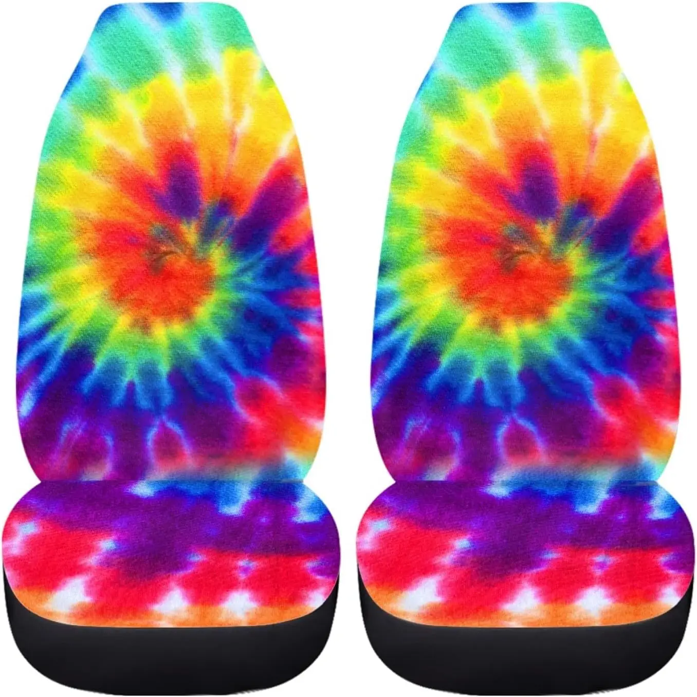 

Tribal Tie Dye Rainbow Design Universal Car Seat Covers 2 Piece Abstract Geometric Elastic Auto Front Bucket Seats Protector