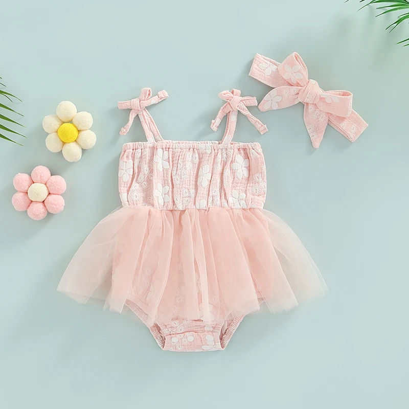Toddler baby girl rompers summer 2022 Girl Clothing Sleeveless Tie-Up Floral Print Tulle Skirt Hem Patchwork Romper Headband 
Toddler baby girl rompers summer 2022 Girl Clothing Sleeveless Tie-Up Floral Print Tulle Skirt Hem Patchwork Romper Headband