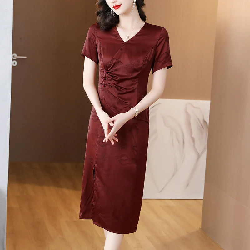 2023 New Fashion Silk V-Neck Dress Summer Chinese Improved Qipao Short Sleeve Loose Fit Casual Holiday Party Dress Vestidos
2023 New Fashion Silk V-Neck Dress Summer Chinese Improved Qipao Short Sleeve Loose Fit Casual Holiday Party Dress Vestidos
