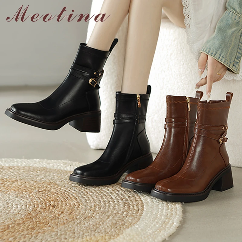 Meotina Women Genuine Leather Ankle Boots Square Toe Platform Thick High Heels Buckle Zipper Short Boot Lady Shoes Autumn Winter
Meotina Women Genuine Leather Ankle Boots Square Toe Platform Thick High Heels Buckle Zipper Short Boot Lady Shoes Autumn Winter