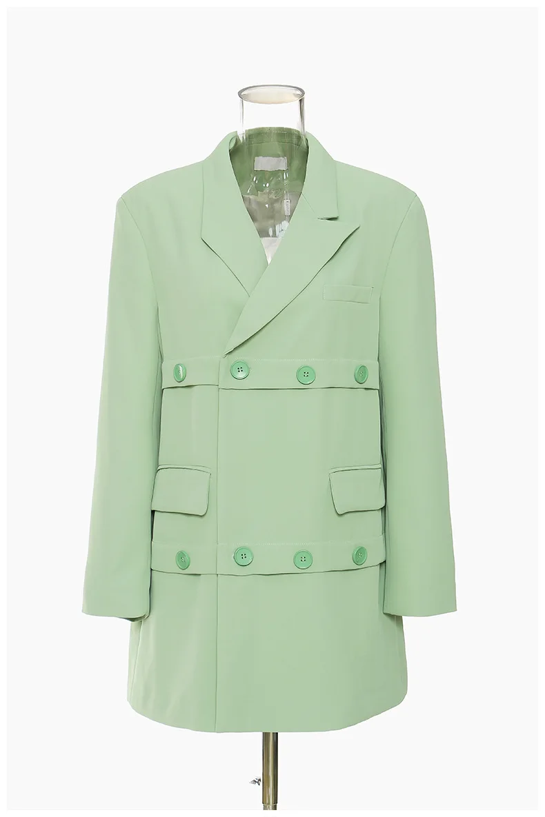 Women's spring and autumn new street fashion simple wind grass green truncation layered medium and long loose suit jacket
Women's spring and autumn new street fashion simple wind grass green truncation layered medium and long loose suit jacket
