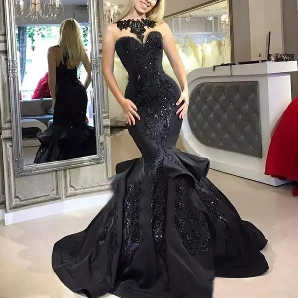 Satin Mermaid Prom Dress For Black Grils Sparkly Appliques Tiered Skirt Women Formal Birthday Party Evening Gowns Plus Size
Satin Mermaid Prom Dress For Black Grils Sparkly Appliques Tiered Skirt Women Formal Birthday Party Evening Gowns Plus Size