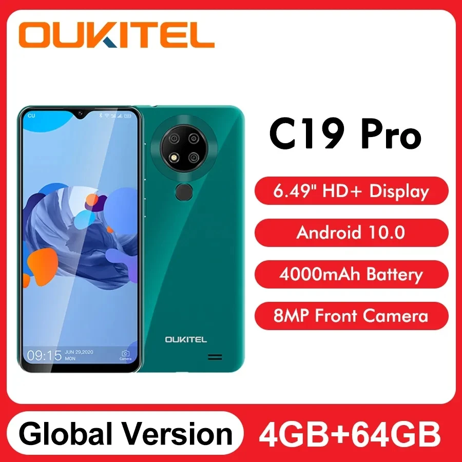 

Global Version Oukitel C19 Pro Smartphone 4GB 64GB 6.49"HD+ 4000mAh MT6762D Octa Core Android 10 Mobile Phone 13MP 4G Cell phone