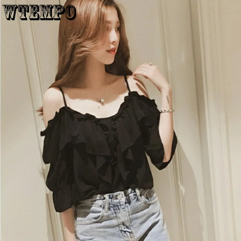 WTEMPO Chic Short Sleeve Chiffon Shirt Women Summer Sexy Off Shoulder Strap Fashion Korean Shirt Solid Y2k Top StreetWear
WTEMPO Chic Short Sleeve Chiffon Shirt Women Summer Sexy Off Shoulder Strap Fashion Korean Shirt Solid Y2k Top StreetWear