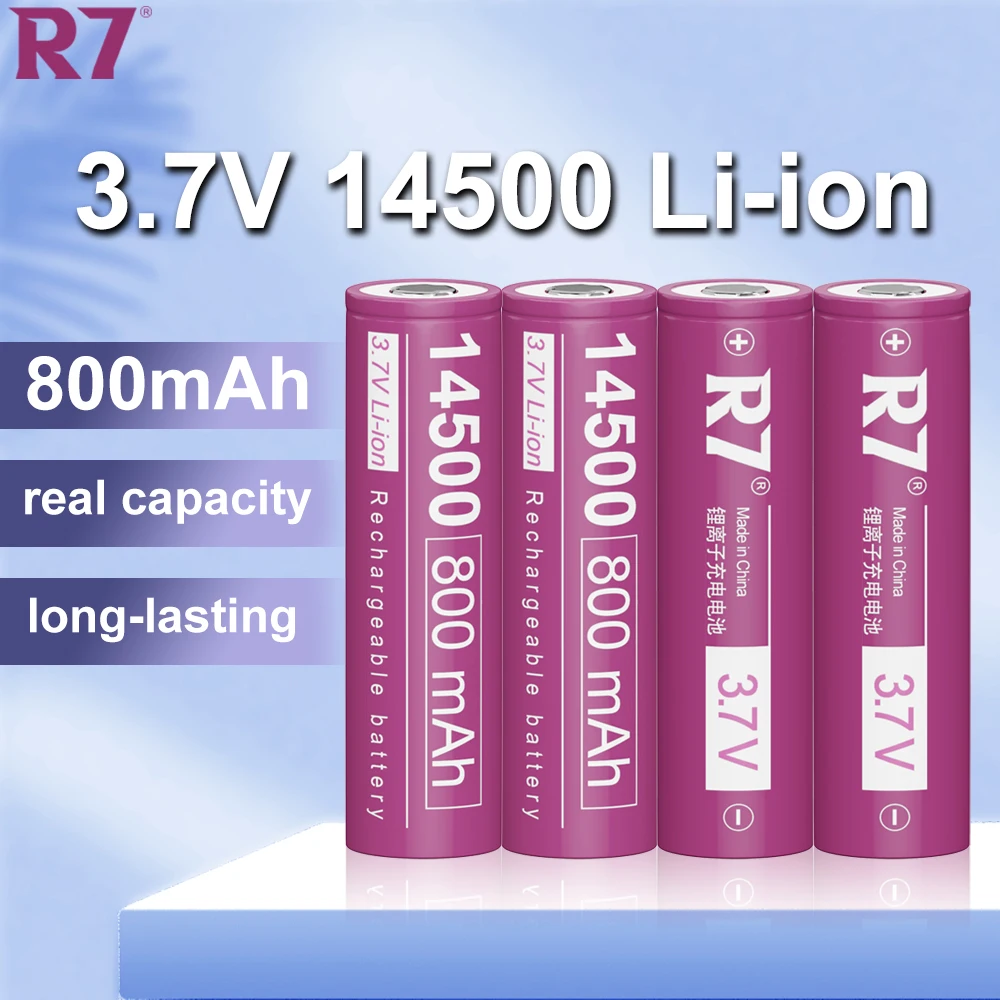 

4pcs R7 Brand 3.7V 14500 800mAh Li-ion Rechargeable Batteries 14500 AA Battery Lithium for Led Flashlight