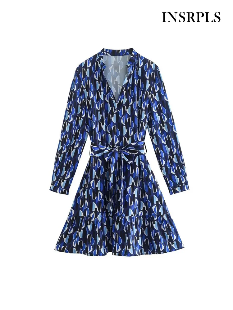 INSRPLS Women Fashion With Belt Printed Ruffled Mini Dress Vintage V Neck Long Sleeve Female Dresses Vestidos Mujer
INSRPLS Women Fashion With Belt Printed Ruffled Mini Dress Vintage V Neck Long Sleeve Female Dresses Vestidos Mujer