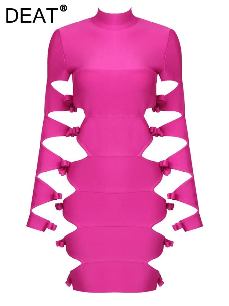 DEAT Fashion Women's Dress O-neck Slim Long Sleeve Hollow Out Asymmetric Bow Elastic Waist Pink Dresses Summer 2023 New 17A7331
DEAT Fashion Women's Dress O-neck Slim Long Sleeve Hollow Out Asymmetric Bow Elastic Waist Pink Dresses Summer 2023 New 17A7331