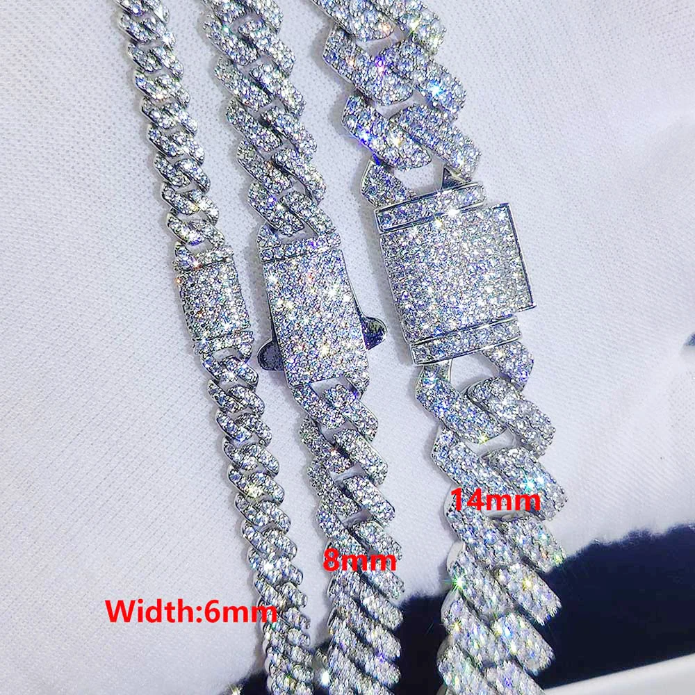 Nuoya Высокое качество 6/8/14 мм Iced CZ Cuban Link Chain Pave Setting Одиночный/двойной рядный камень