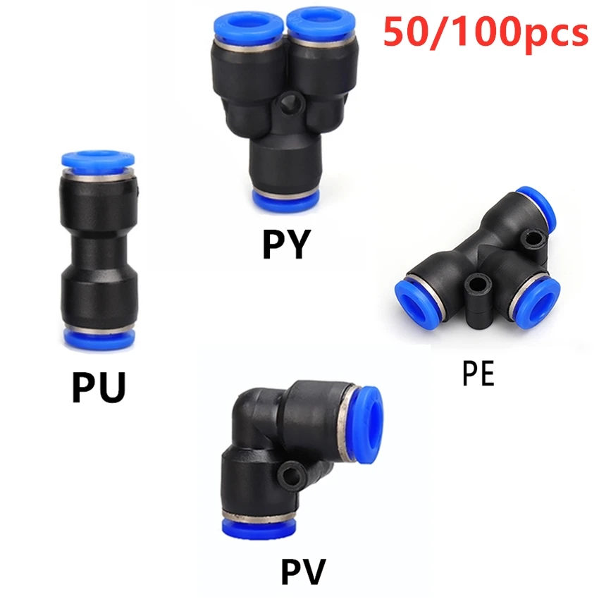

50/100PCS PU PV PY PE L type 90 Degree 2way Pipe Connector Pneumatic Fittings Plastic 4mm 6mm 8mm Staght Push In Quick Slip Lock