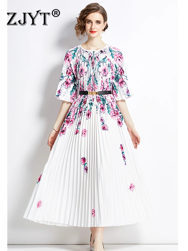 ZJYT Designer Floral Print White Pleated Dresses for Women 2023 Long Maxi Vestidos Para Mujer Feminino Holiday Loose Party Robe
ZJYT Designer Floral Print White Pleated Dresses for Women 2023 Long Maxi Vestidos Para Mujer Feminino Holiday Loose Party Robe
