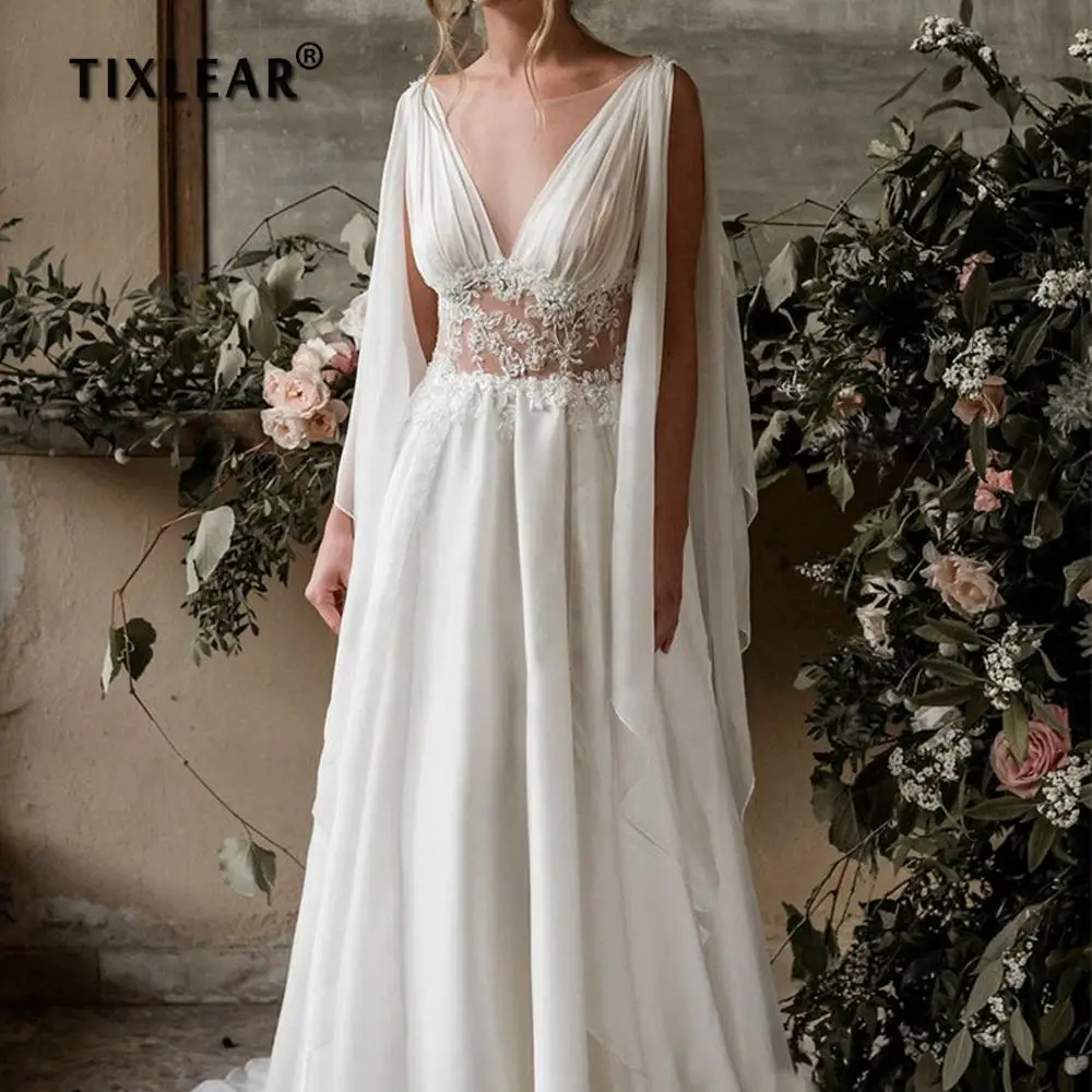 

Женское пляжное свадебное платье TIXLEAR в стиле бохо, сексуальное шифоновое кружевное платье с глубоким круглым вырезом, со шлейфом и открыто...