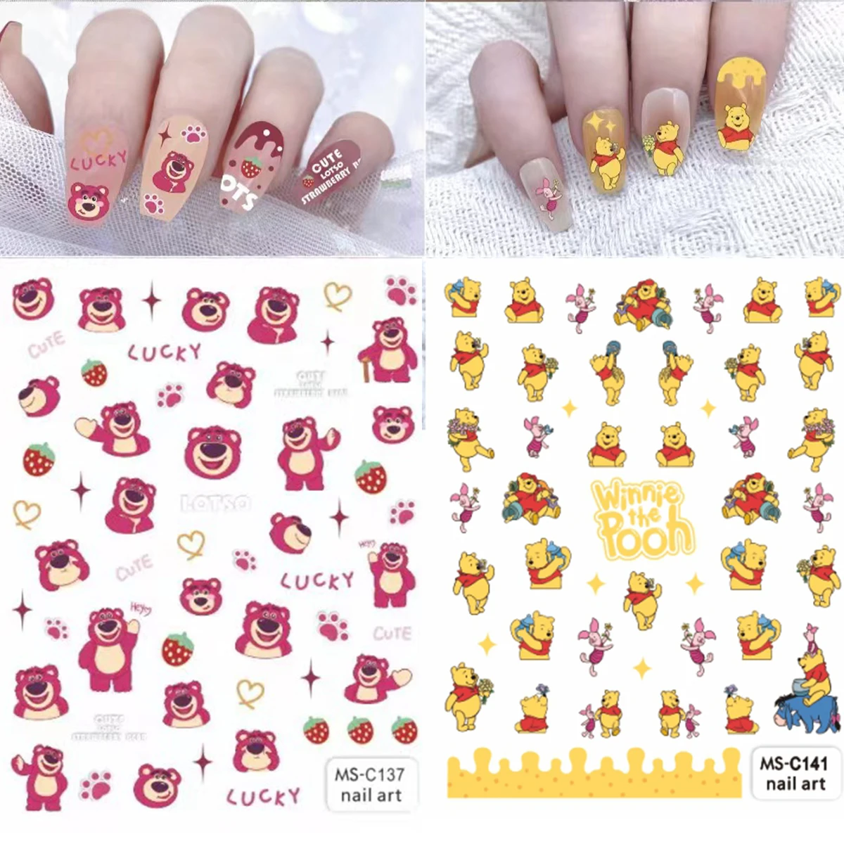 10PCS Disney Series Nail Sticker Winnie The Pooh Mickey Minnie Nail Decal 3D Self-adhesive Strawberry Bear Star Delo Nail Slider 
10PCS Disney Series Nail Sticker Winnie The Pooh Mickey Minnie Nail Decal 3D Self-adhesive Strawberry Bear Star Delo Nail Slider