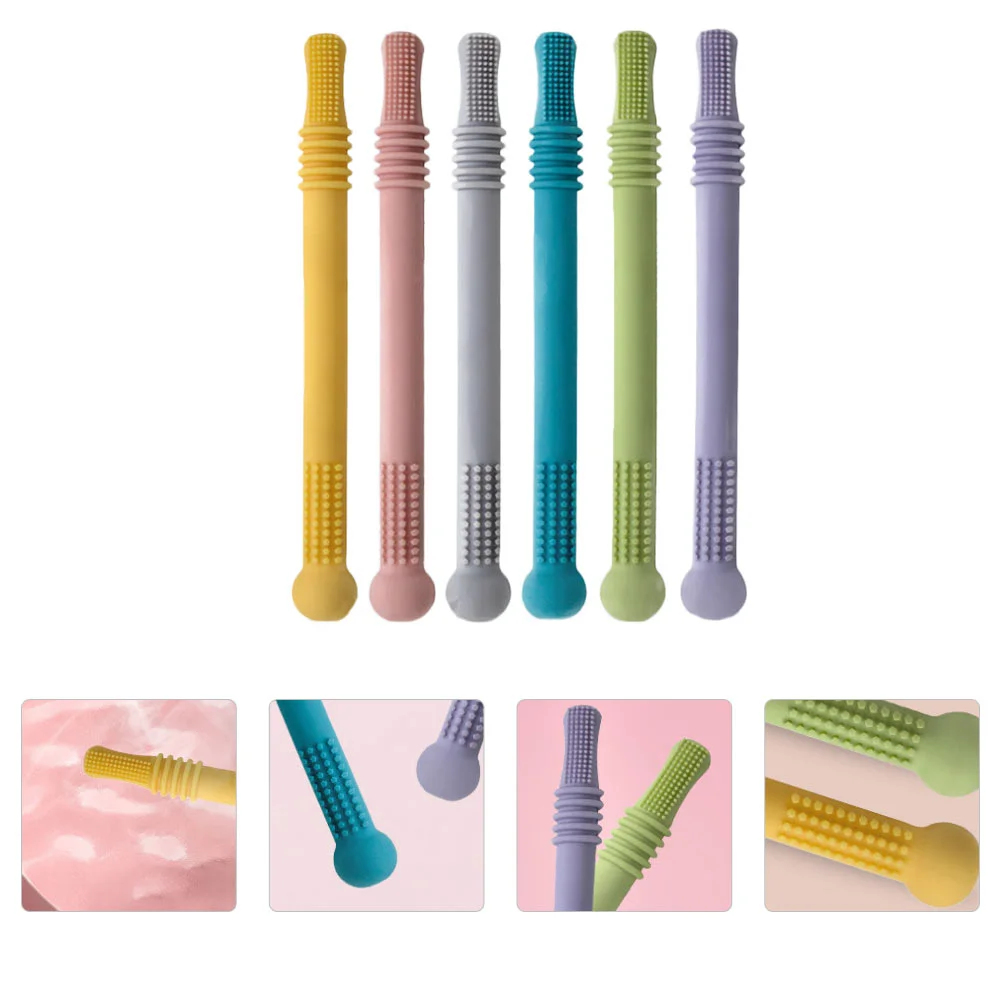 

6 Pcs Teething Pacifiers For Babies Children's Teething Stick Molar Teether Straw Toys Sticks Plaything Silica Gel Tube Baby