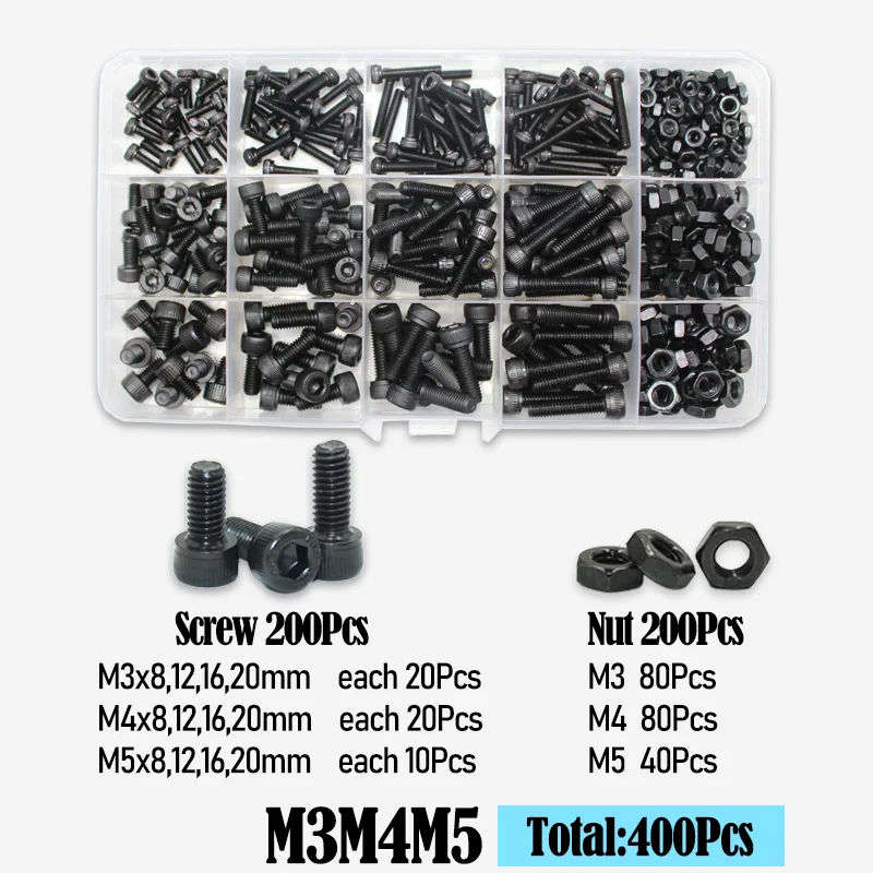 Набор черных шестигранных винтов YMAX M2 M2.5 M3 M4 M5 M6 DIN912 12.9
Набор черных шестигранных винтов YMAX M2 M2.5 M3 M4 M5 M6 DIN912 12.9