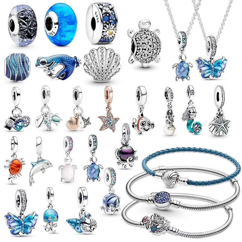 

Summer Bluey Charm Ocean Bracelet Octopus 925 Sterling Silver Series Bead Original Diy Luxury Quality Jewelry Making Women Gifts