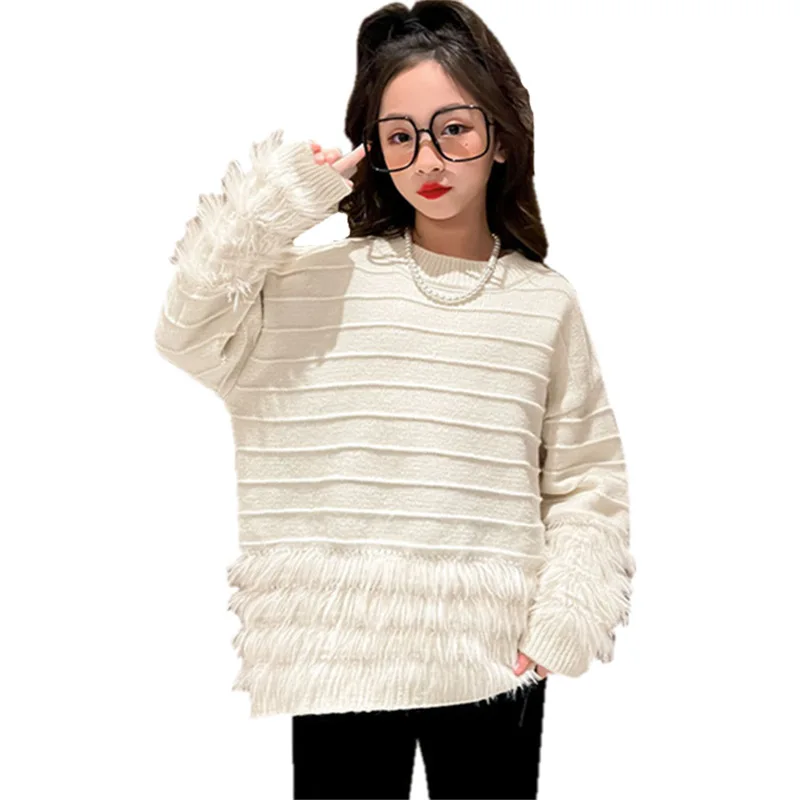 Teen Girls Fashion Tassel Sweater for Kids New Autumn Winter Elegant Long Sleeve Knitted Tops Beige Pink Color Children Clothes
Teen Girls Fashion Tassel Sweater for Kids New Autumn Winter Elegant Long Sleeve Knitted Tops Beige Pink Color Children Clothes