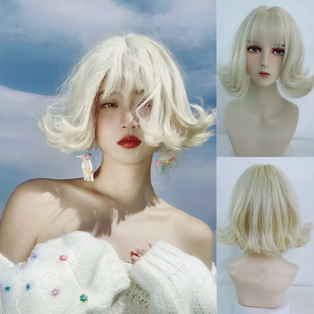 GAKA Lady Wig Curly Bob Wig Natural Wavy Hair Synthetic Wig With Bangs White Wig Cosplay High Temperature Fiber
GAKA Lady Wig Curly Bob Wig Natural Wavy Hair Synthetic Wig With Bangs White Wig Cosplay High Temperature Fiber
