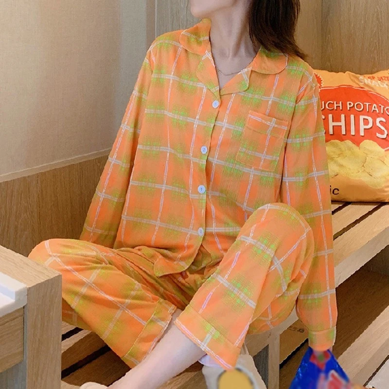 Autumn Spring Pajamas Set For Women Night Wears Ins Student Home Wear Two Piece Suit Japanese Loose Large Size Thin Sleepwear 
Autumn Spring Pajamas Set For Women Night Wears Ins Student Home Wear Two Piece Suit Japanese Loose Large Size Thin Sleepwear