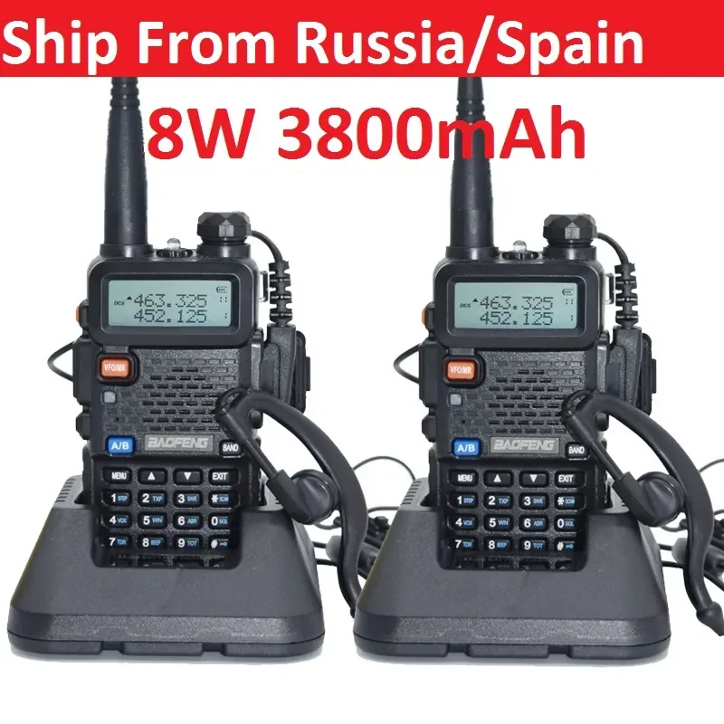 

2pcs Walkie Talkie Baofeng uv-5r 5W/8W 1800/3800mAh battery Two Way radio CB radio communicador for ham raido Baofeng uv 5r