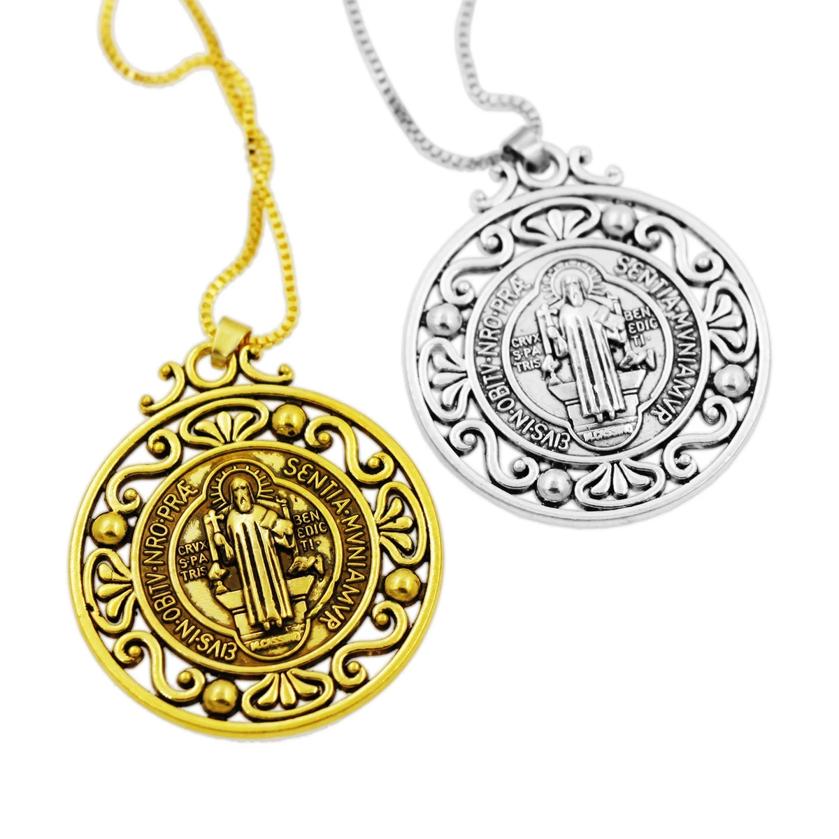 2Pcs Retro Saint St Benedict of Nursia Patron Against Evil Medal Pendant Necklaces N1787 24inches 2Colors Tibetan Silver
2Pcs Retro Saint St Benedict of Nursia Patron Against Evil Medal Pendant Necklaces N1787 24inches 2Colors Tibetan Silver