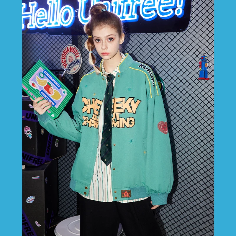 Kawaii Sanrios Co-Branded Kuromi Green Jacket Baseball Uniform Jacket Female Spring and Autumn Loose High Collar Street Jacket
Kawaii Sanrios Co-Branded Kuromi Green Jacket Baseball Uniform Jacket Female Spring and Autumn Loose High Collar Street Jacket