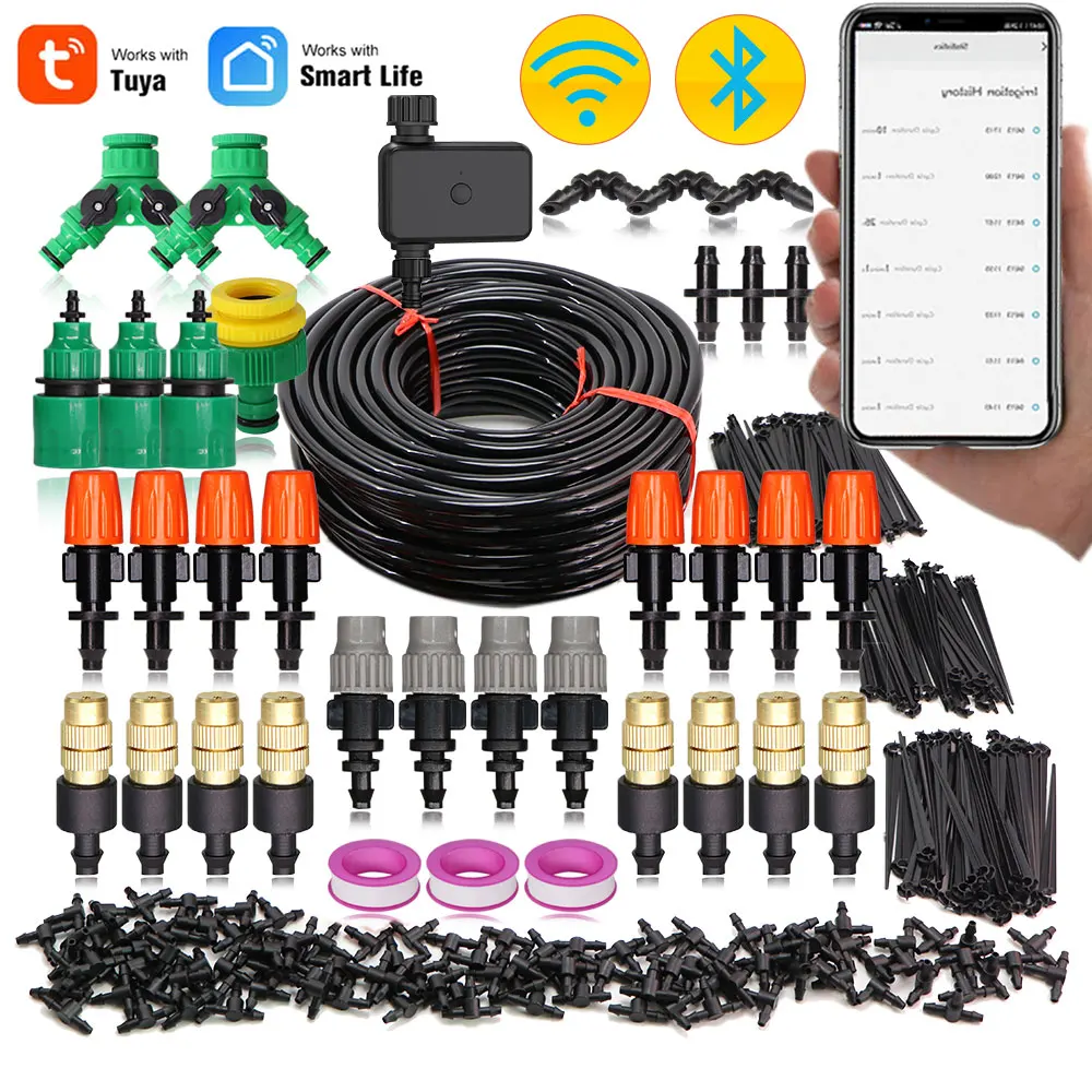 

10-50M Smart Garden Watering Cooling Irrigation System Adjustable Atomizing Nozzles for Plants Greenhouse Yard Drip Spray Kit