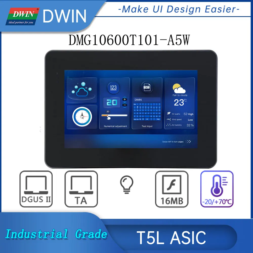 Dwin 10.1 Inch Industrial HMI Connection with Modbus PLC 1024*600 UART LCM Capacitive Touch Screen LCD Display with IP65 Case
Dwin 10.1 Inch Industrial HMI Connection with Modbus PLC 1024*600 UART LCM Capacitive Touch Screen LCD Display with IP65 Case