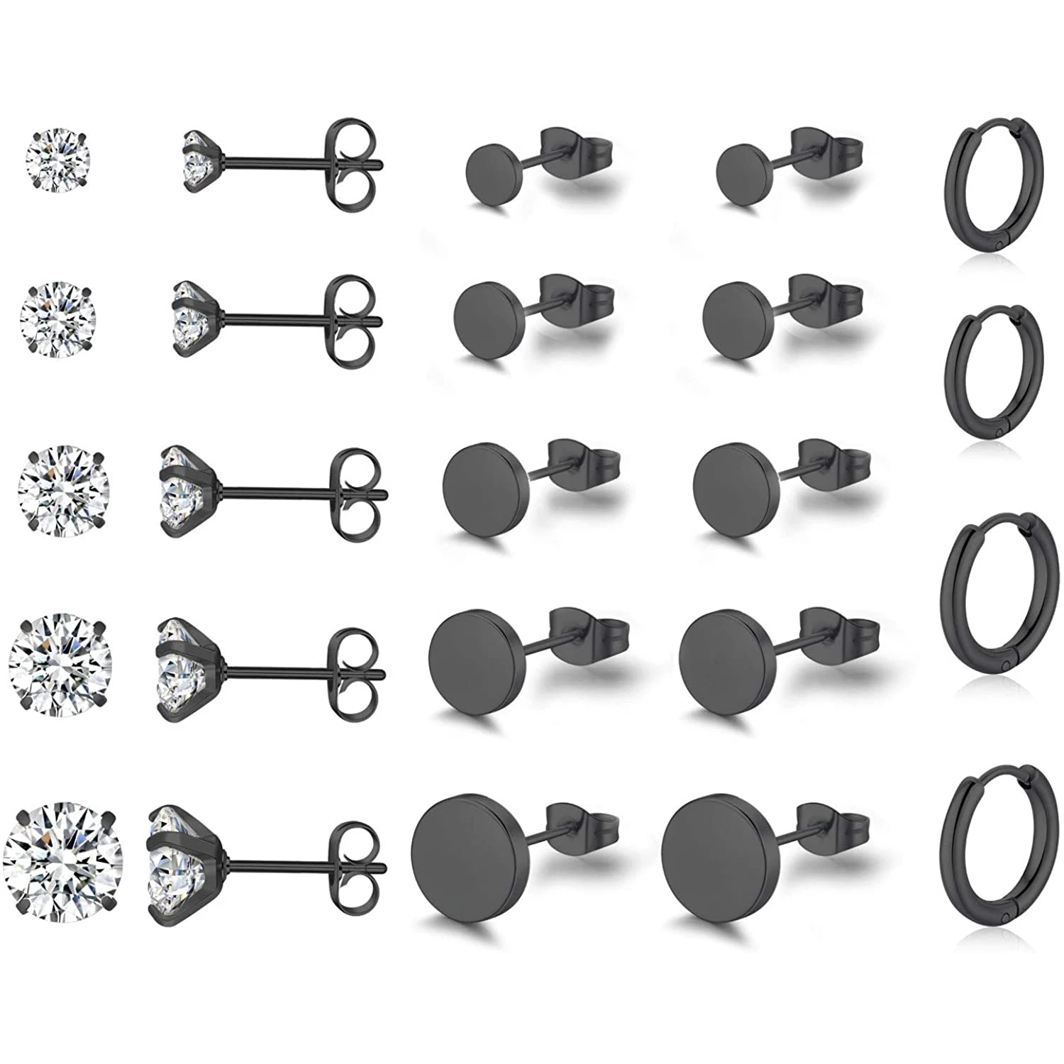 12 Pairs 316L Stainless Steel Earrings Set Hypoallergenic Cubic Zirconia Stud Earrings Punk Gothic Hoop Huggie Earrings Jewelry
12 Pairs 316L Stainless Steel Earrings Set Hypoallergenic Cubic Zirconia Stud Earrings Punk Gothic Hoop Huggie Earrings Jewelry