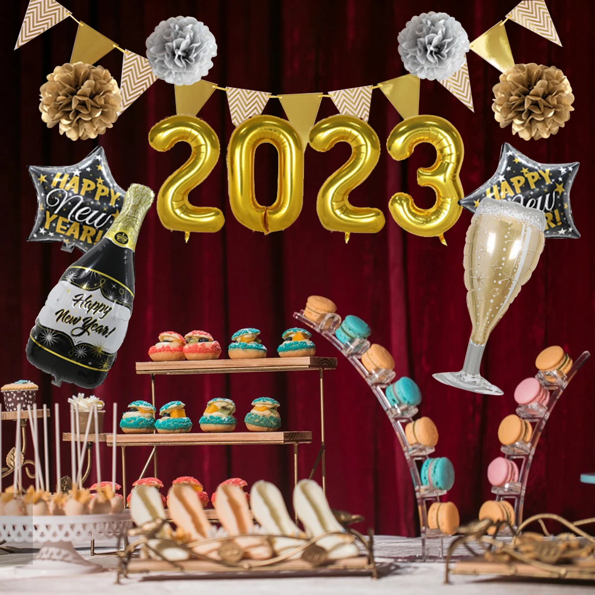 2023 New Year Party Foil Balloon Set Champagne Bottle Balloons Black Golden Banner Garland Photo Props for Christmas Home Decor
2023 New Year Party Foil Balloon Set Champagne Bottle Balloons Black Golden Banner Garland Photo Props for Christmas Home Decor