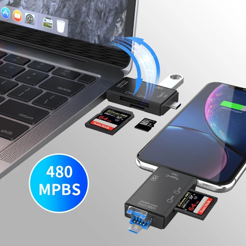 Устройство для чтения SD-карт USB C кардридер 6 в 1 2 0 TF/Mirco SD смарт-устройство карт