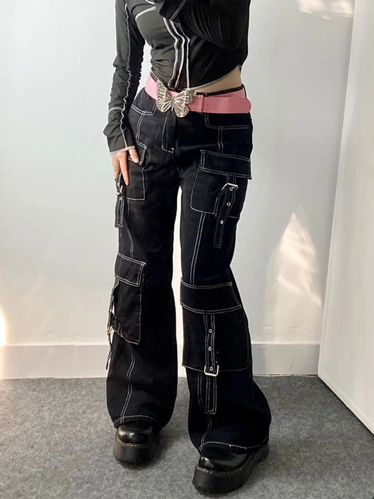 Black Classic Streetwear Cargo Pants Women Mid Waist Baggy Hip Hop Pocket Mopping Denim Trouser Lady Y2k Straight Jean Pant
Black Classic Streetwear Cargo Pants Women Mid Waist Baggy Hip Hop Pocket Mopping Denim Trouser Lady Y2k Straight Jean Pant