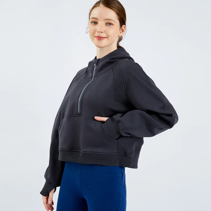 Solid Color Fitness Women Half-zip Hooded Sweater Sports Top Loose Pure Cotton Casual Thick Coat Long Sleeve Yoga
Solid Color Fitness Women Half-zip Hooded Sweater Sports Top Loose Pure Cotton Casual Thick Coat Long Sleeve Yoga