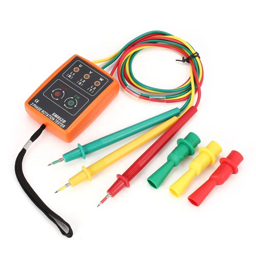 3 Phase Suite Tester SM852B Suite Rotation Test LED Indicator Detector Meter Tester Tool With Alligator Clips 60V~600V AC
3 Phase Suite Tester SM852B Suite Rotation Test LED Indicator Detector Meter Tester Tool With Alligator Clips 60V~600V AC