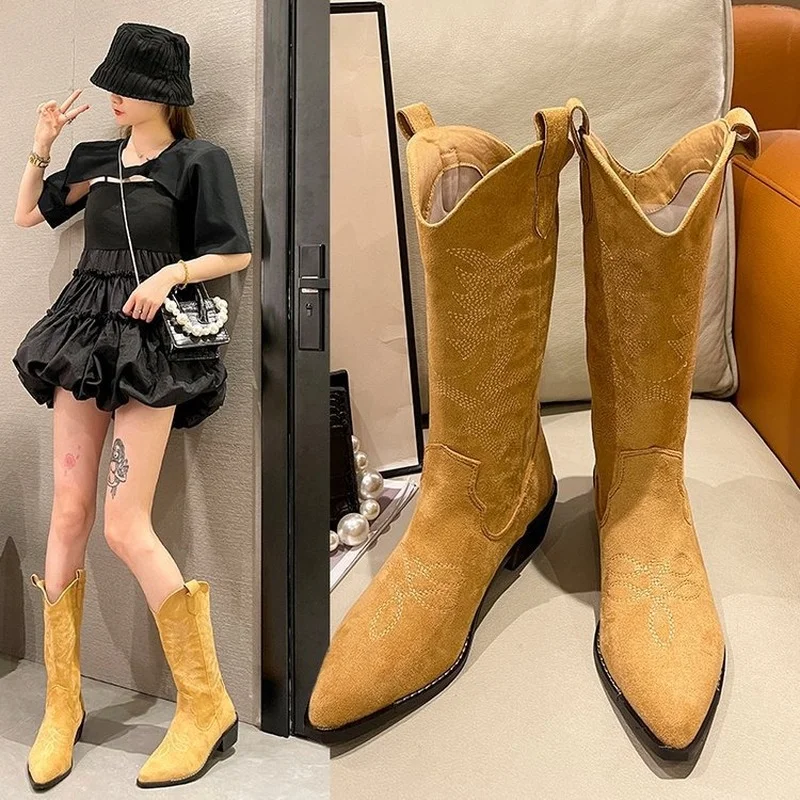 Knee High Boots Women Embroider Handmade Pointed Toe Square Heel Shoes Lady Autumn Winter Cowboy Western Retro Boots Botas Mujer
Knee High Boots Women Embroider Handmade Pointed Toe Square Heel Shoes Lady Autumn Winter Cowboy Western Retro Boots Botas Mujer