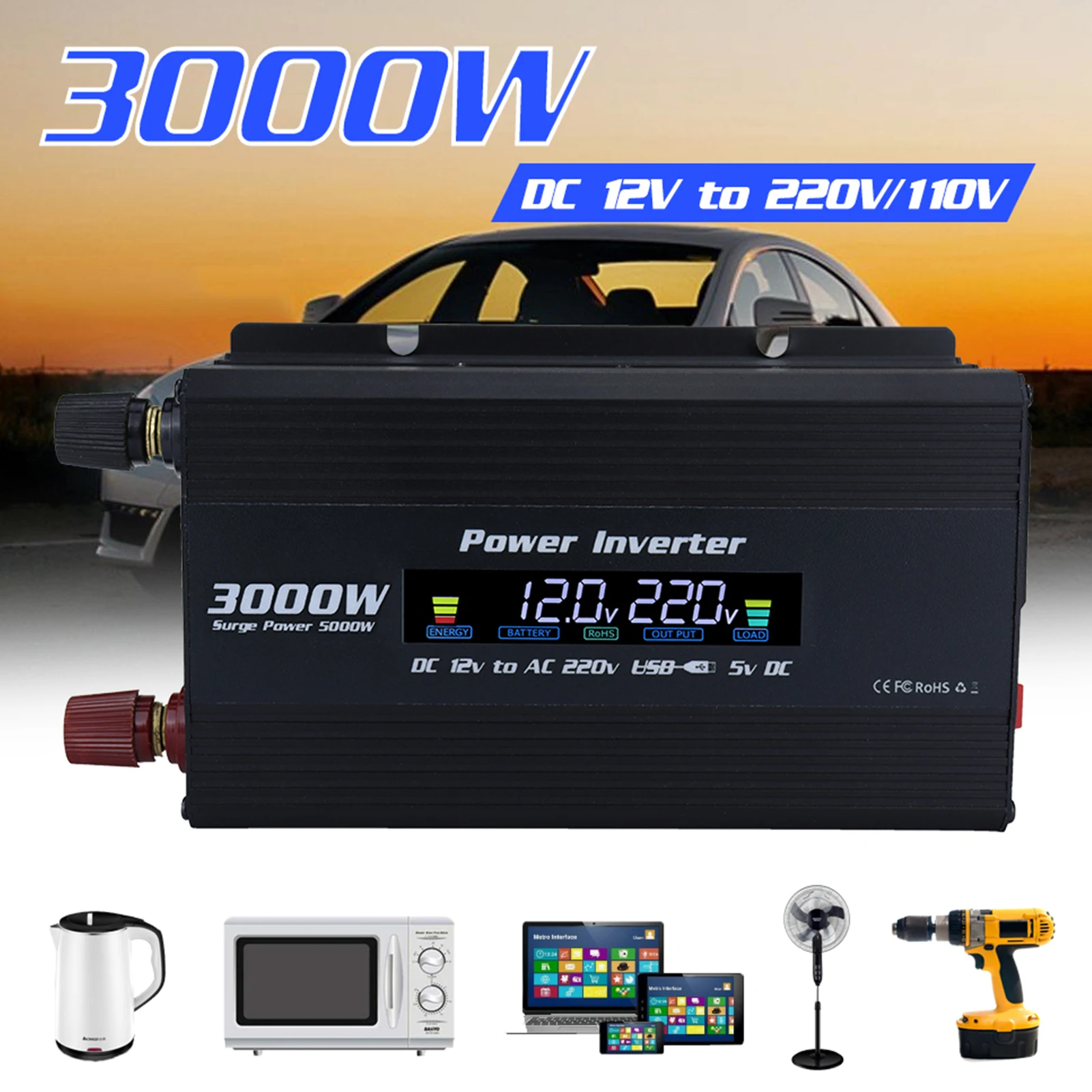 

Auto Power Inverters Modified Sine Waves 5000W Inverter 5000W Converter With Compact Design And LED Display USB Car Cigarettes