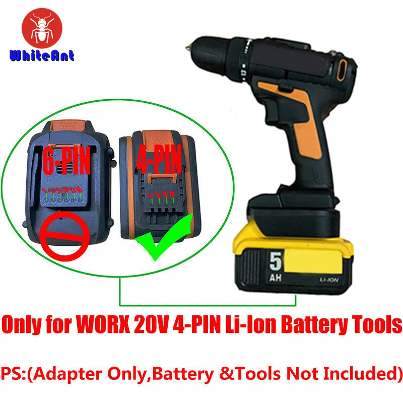 Battery Adapter Converts For DEWALT 20V Li-Ion Battery To For WORX 20V WG169E/549E WX523/678/166 4-PIN Lithium Cordless Tools
Battery Adapter Converts For DEWALT 20V Li-Ion Battery To For WORX 20V WG169E/549E WX523/678/166 4-PIN Lithium Cordless Tools