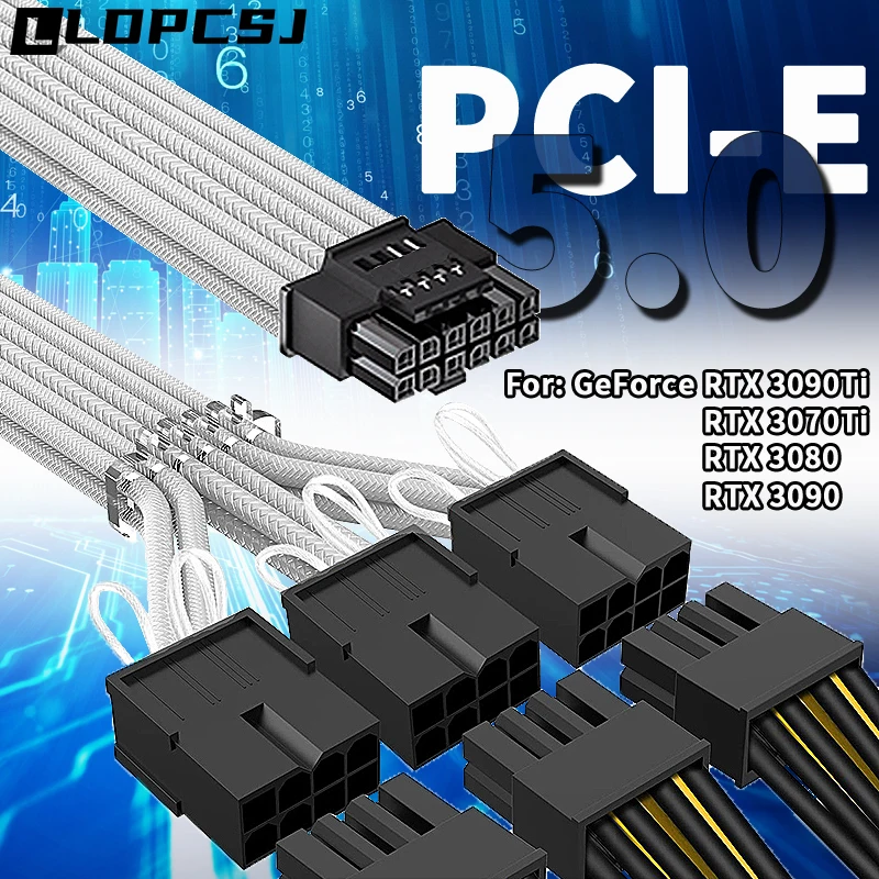 

LDPCSJ PCI-E 5.0 GPU to PSU Cable 16(12+4)Pin Male to 3x8(6+2)Pin Female Sleeved Extension Cable for RTX 3090Ti 4070Ti 4080 4090