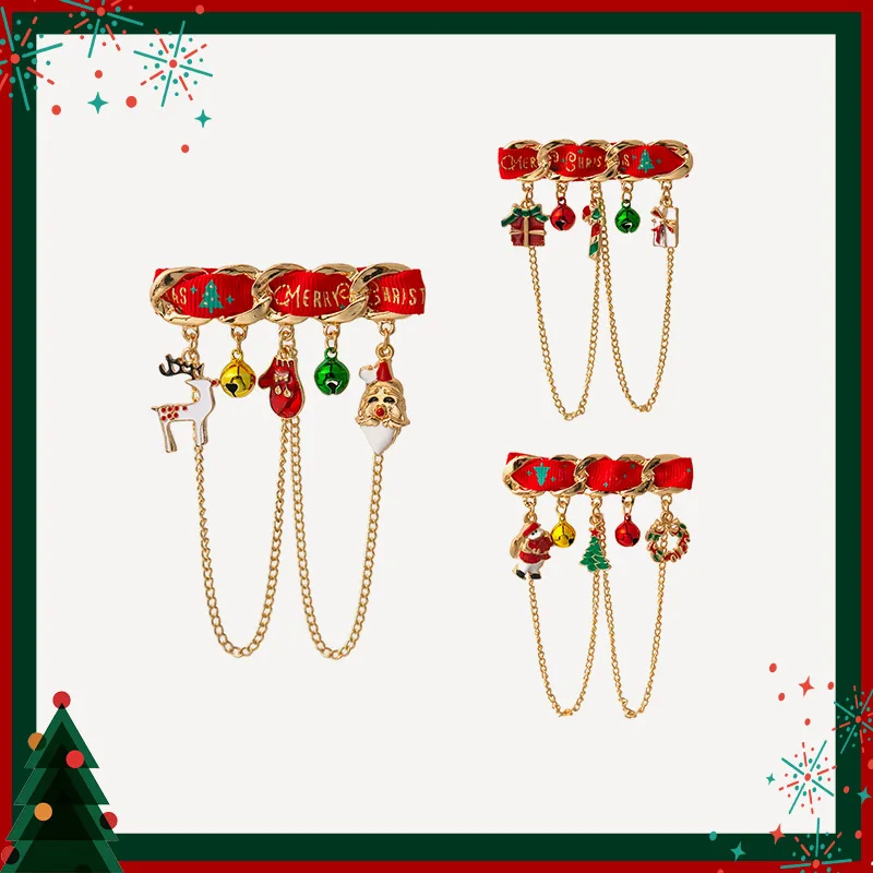 Christmas Brooches Santa Bell Gloves With Two Gold Color Chains Brooches On Clothes Lapel Pin Festival Gift For Friend Jewelry
Christmas Brooches Santa Bell Gloves With Two Gold Color Chains Brooches On Clothes Lapel Pin Festival Gift For Friend Jewelry