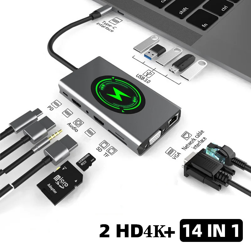 

Док-станция типа C для HDMI-совместимого адаптера OTG Vga RJ45 Lan с несколькими портами USB 3,0 PD USB-C сплиттер для MacBook Pro Air