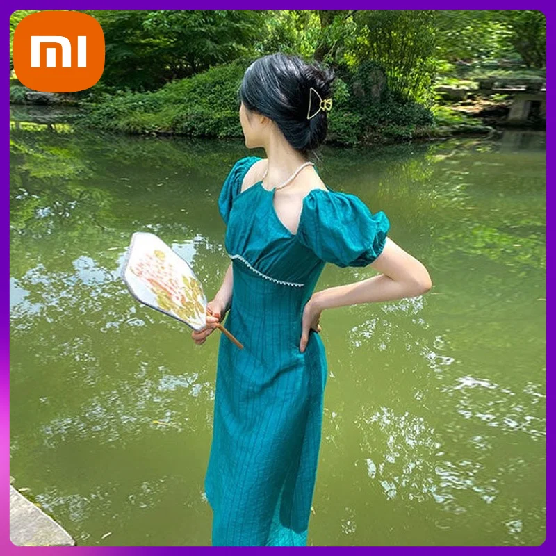 XIAOMI Summer Elegant Evening Party Midi Dresses Women Blue Sexy Designer Dress Bubble Sleeve High Street Retro Sundresses 
XIAOMI Summer Elegant Evening Party Midi Dresses Women Blue Sexy Designer Dress Bubble Sleeve High Street Retro Sundresses