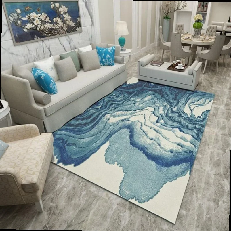 

Best Nordic Style Abstract Ink Marble Blue Carpets For Bedroom Kids Room Mat Area Bedside Rug Modern Tapis Decoration Home Floor