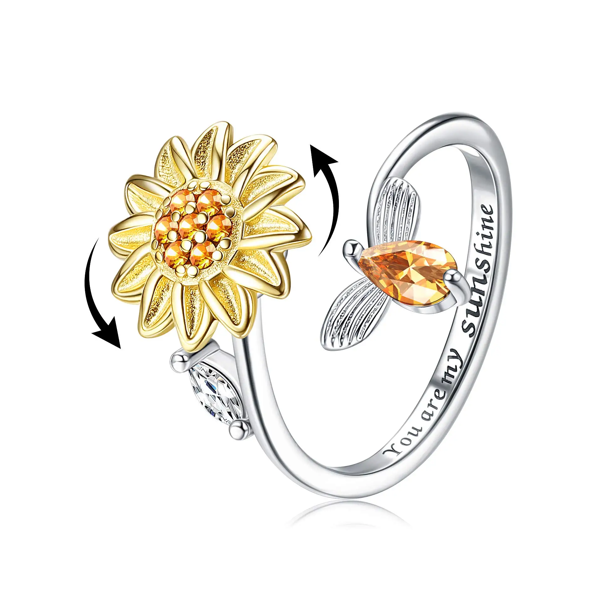 Fashion Sunflower Anxiety Ring for Women Wedding Party Jewelry Delicate Stainless Steel Crystal Zirconia Finger Ring Adjustable
Fashion Sunflower Anxiety Ring for Women Wedding Party Jewelry Delicate Stainless Steel Crystal Zirconia Finger Ring Adjustable