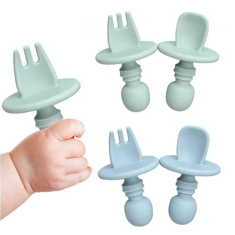 

Soft Silicone Baby Training Fork Spoon Set BPA Free Kids Dishes Infant Learning Tableware Newborn Feeding Accessories 2Pcs/Set