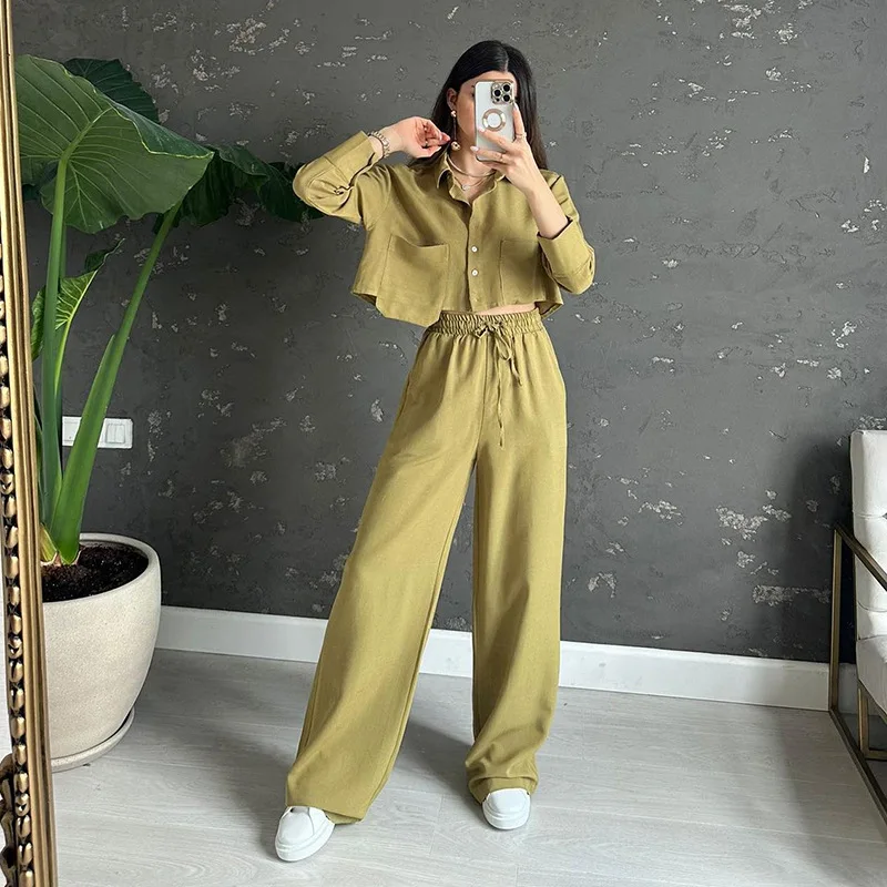 Women's Autumn New Style Temperament Solid Color Short Sleeve Shirt Long Pants Simple Casual Set Super Hot
Women's Autumn New Style Temperament Solid Color Short Sleeve Shirt Long Pants Simple Casual Set Super Hot