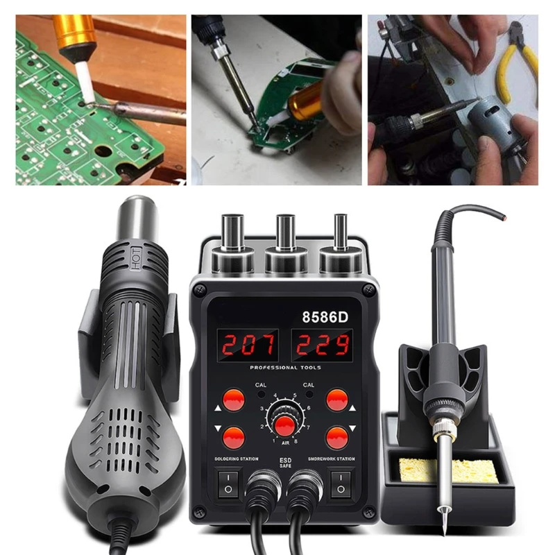 2 in 1 8586D Soldering Station – ABS Air Gun Welding Tool 220V/110V 100-480℃ Adjustable Temperature, LED Display
2 in 1 8586D Soldering Station – ABS Air Gun Welding Tool 220V/110V 100-480℃ Adjustable Temperature, LED Display