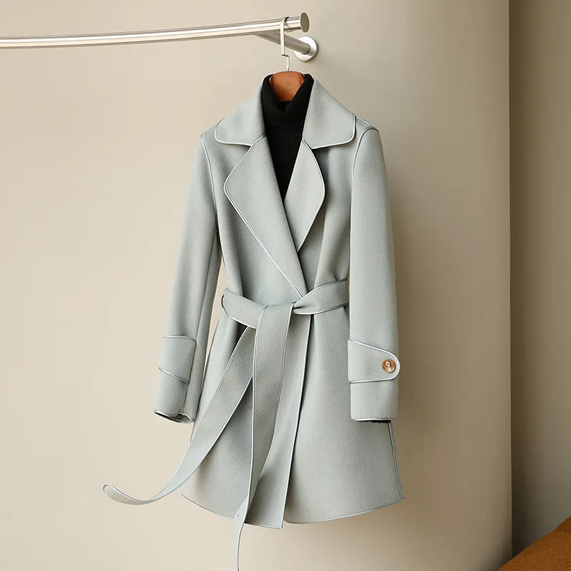 2023 Autumn/Winter New High end 100% Wool Double sided Coat Women's Mid length Lace up Wool Women's Coat
2023 Autumn/Winter New High end 100% Wool Double sided Coat Women's Mid length Lace up Wool Women's Coat