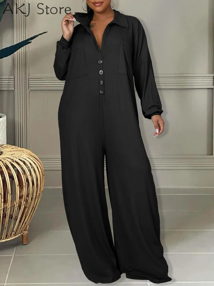 Pockets Single Breasted Design Long Sleeve Wide Leg Jumpsuits Loose Casual Romper
Pockets Single Breasted Design Long Sleeve Wide Leg Jumpsuits Loose Casual Romper