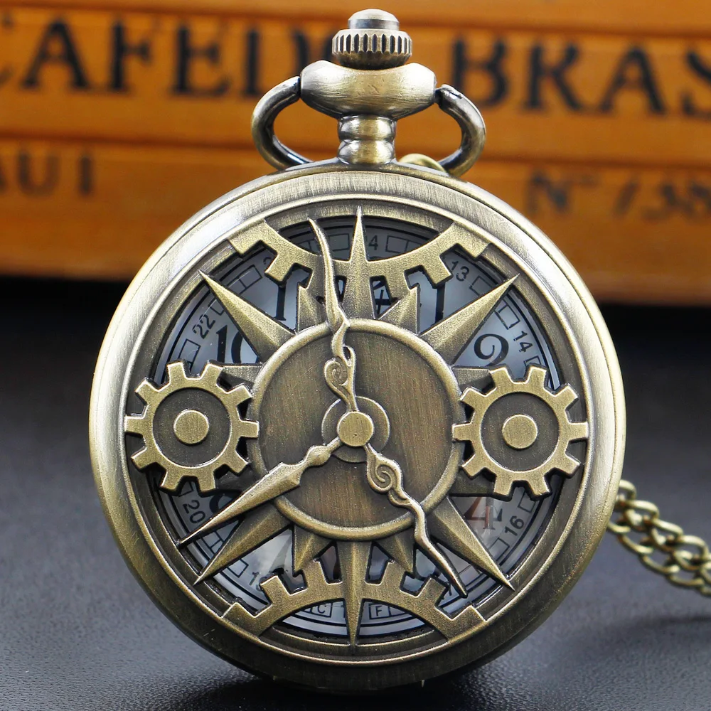 

Gear Analog Wheel Reel Design Quartz Pocket Watch Steampunk Necklace Sweater Chain Pendant Clock CF1267 reloj de bolsillo