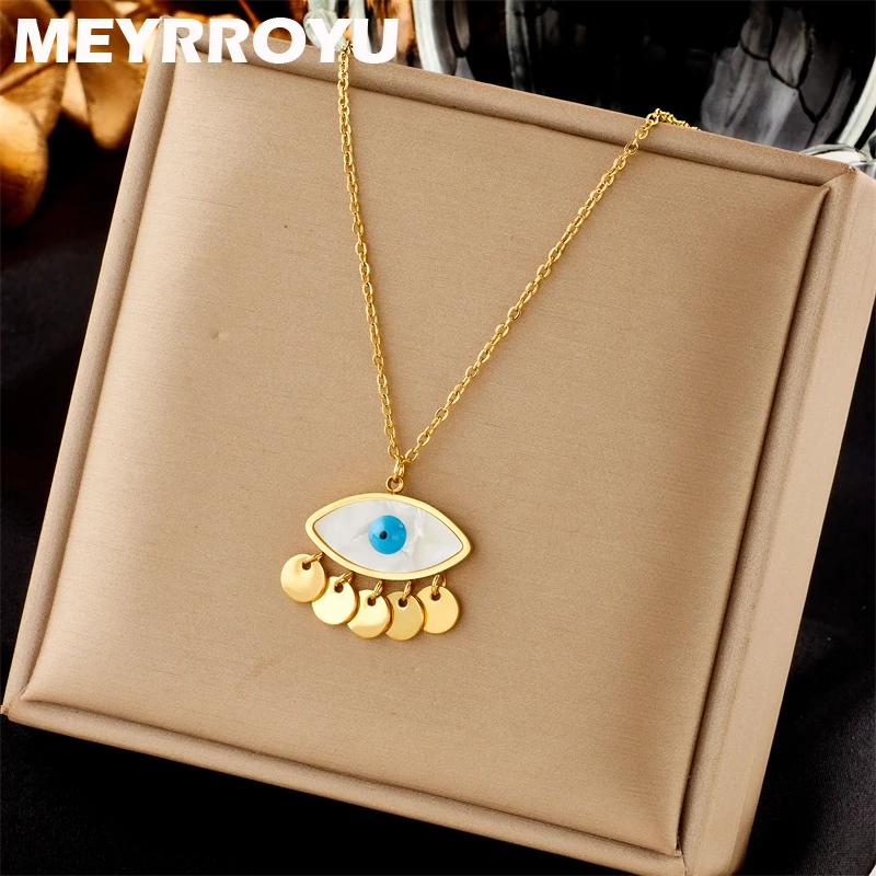 

MEYRROYU 316L Stainless Steel New Blue Eyes Pendant Clavicle Chain Collar Necklace For Women Party Gift Bijoux Charm Jewelry